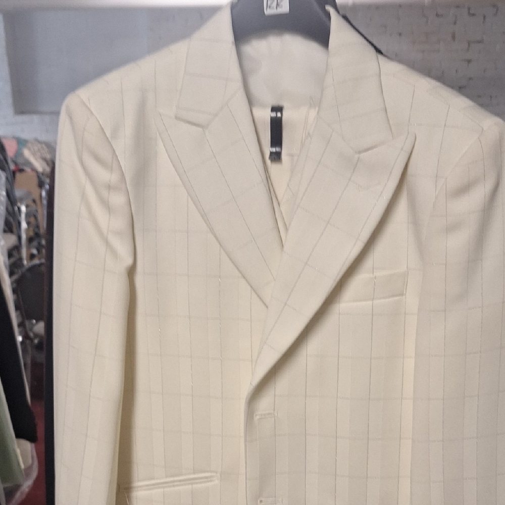 Elegant Cream Checkered Boys Suit
